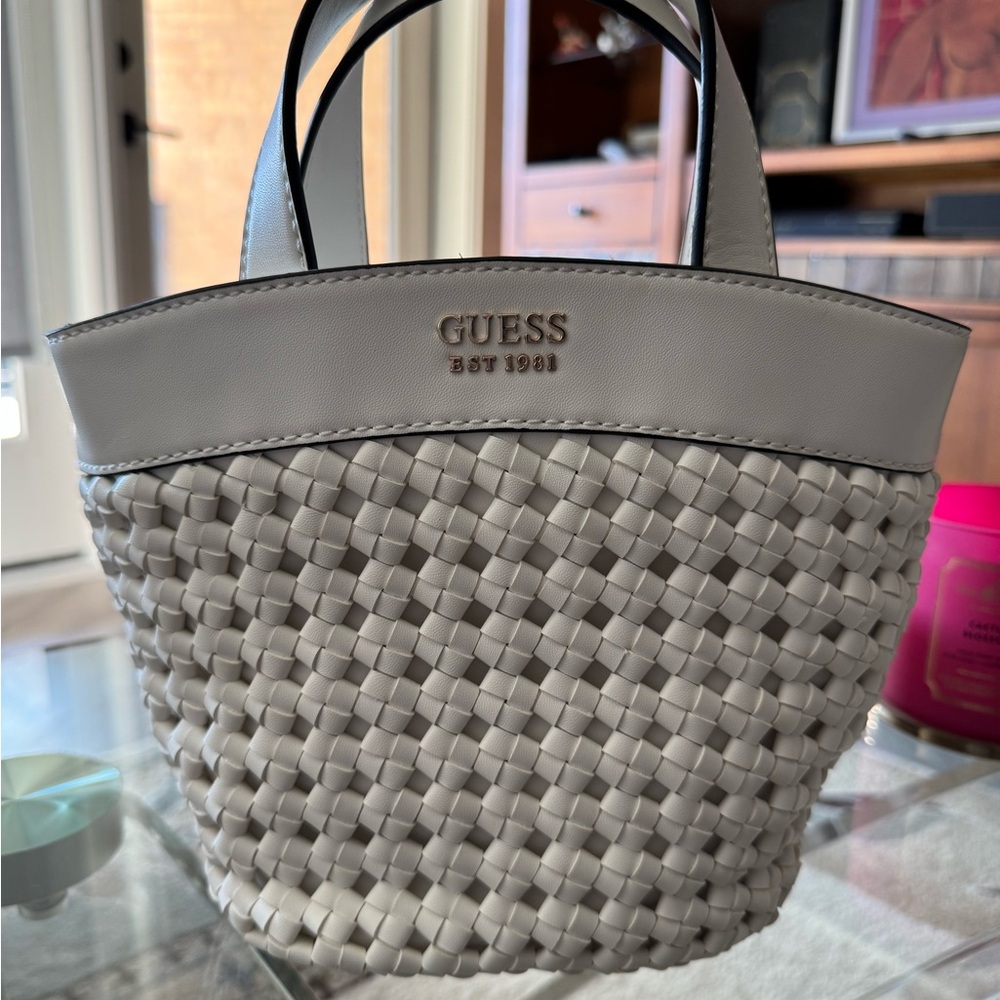 Guess Ivory Woven Tote Bag